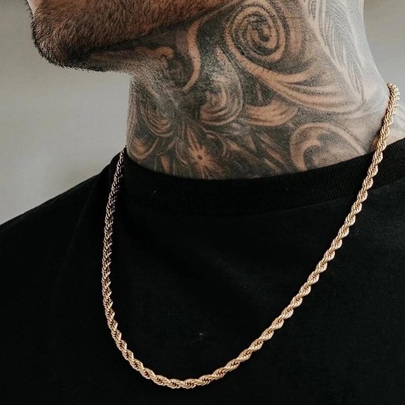 HIYEE Classic Rope Chain Men Necklace Width 2/3/4/5 MM Stainless Steel Figaro Cuban Chain Necklace For Men Women Jewelry