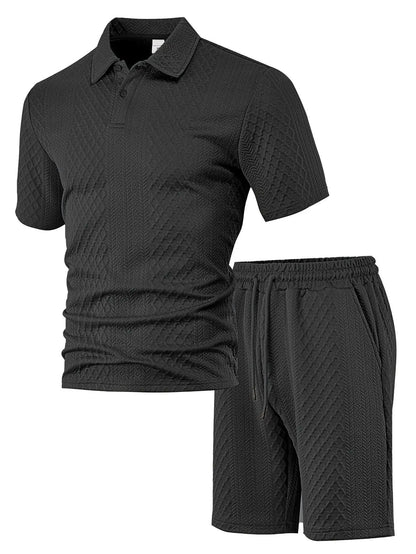 Cross-Border Men's Clothing Summer European and American New Jacquard Cloth Men's Casual Sports Thin Lapel Polo Shirt Short-Sleeved Suit Fabric Breathable and Comfortable Perfect for Daily Wear