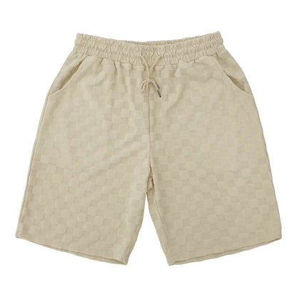 Men's Sports Suit Summer New Korean High Street Jacquard Plaid T-shirt Shorts Two-piece Set Male Casual Retro Loose O-neck Top