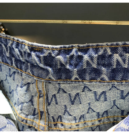 Jacquard denim shorts men's summer 2025 thin casual blue trendy brand loose design five quarter pants