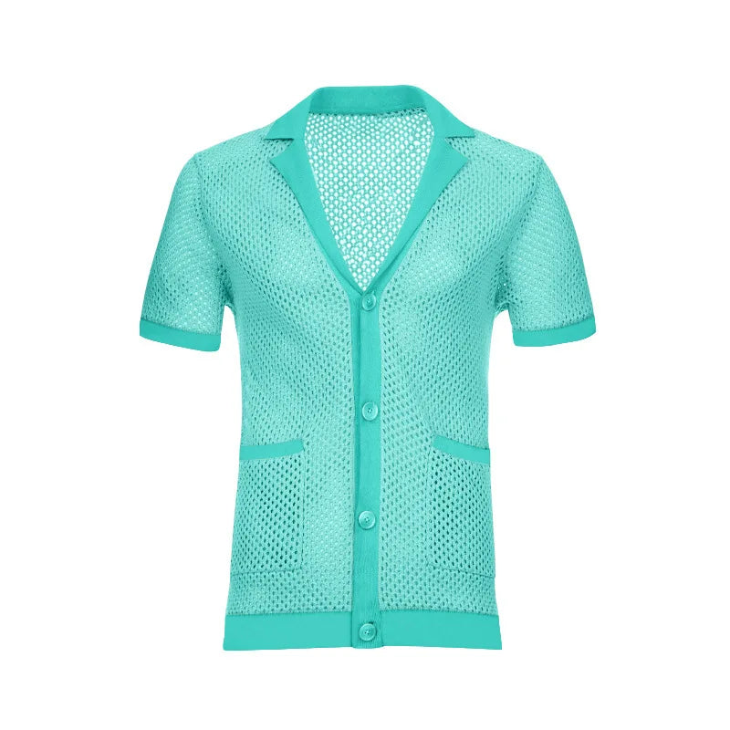 2024 Mesh Breathable Ice Cool Casual Suit Thin Men's Short Sleeve Shorts Two-piece Set