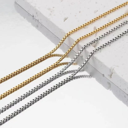 2mm Men Hip Hop Stainless Steel Basic Chain Necklace Simple Box Chain Street Wear Jewelry Women Fashion Accessories