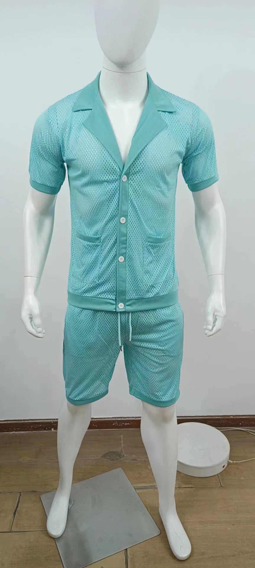 2024 Mesh Breathable Ice Cool Casual Suit Thin Men's Short Sleeve Shorts Two-piece Set